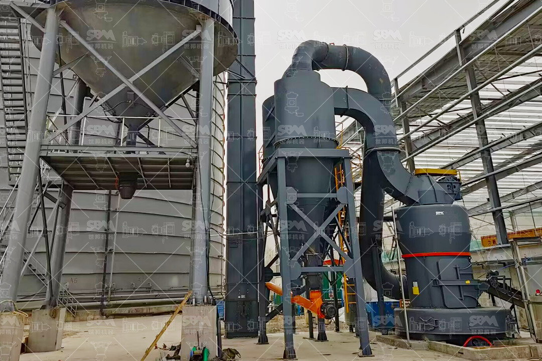 Industrial asphalt coke grinding mill in operation